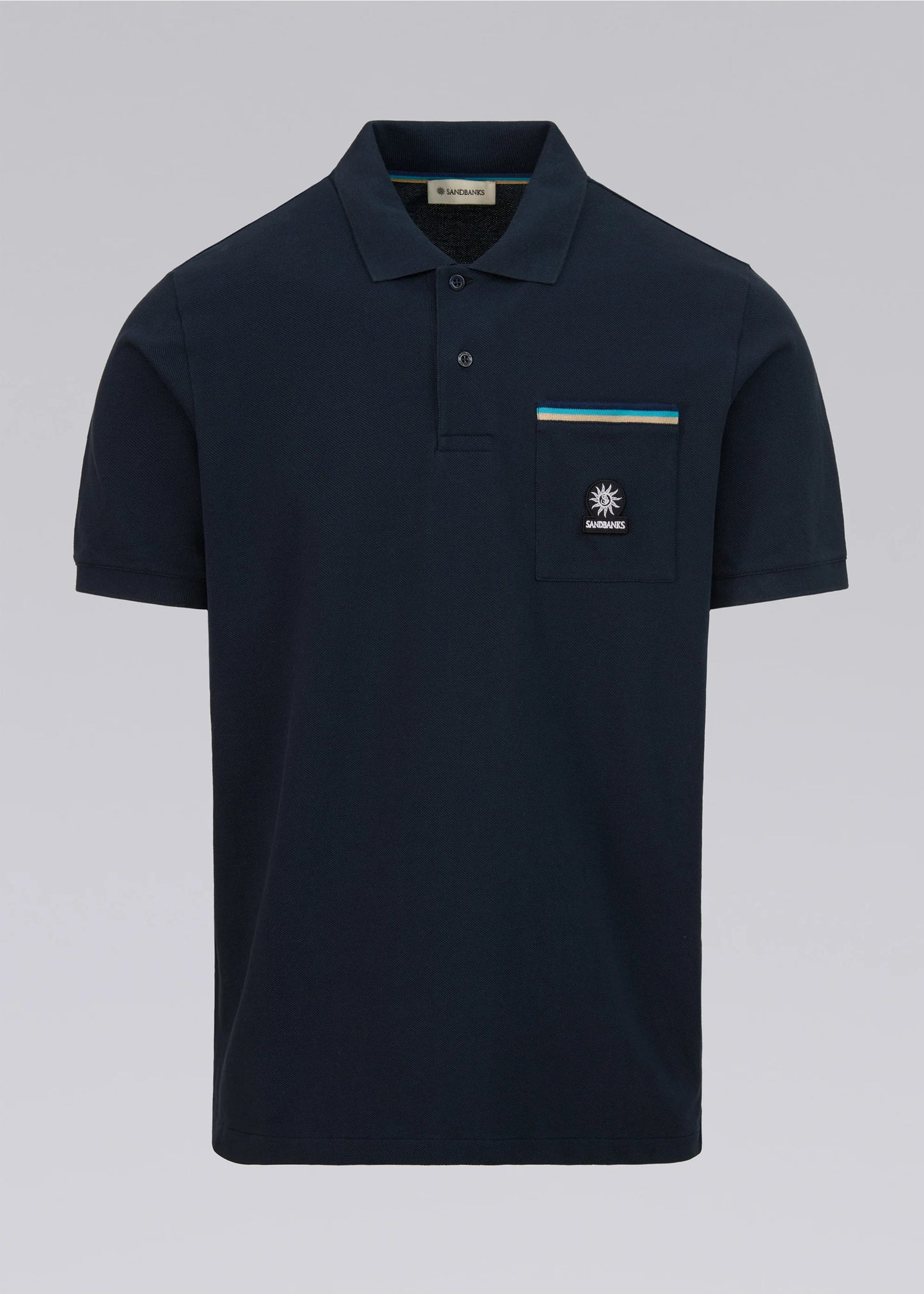 SANDBANKS TRI-COLOUR POCKET POLO SHIRT NAVY 4XL