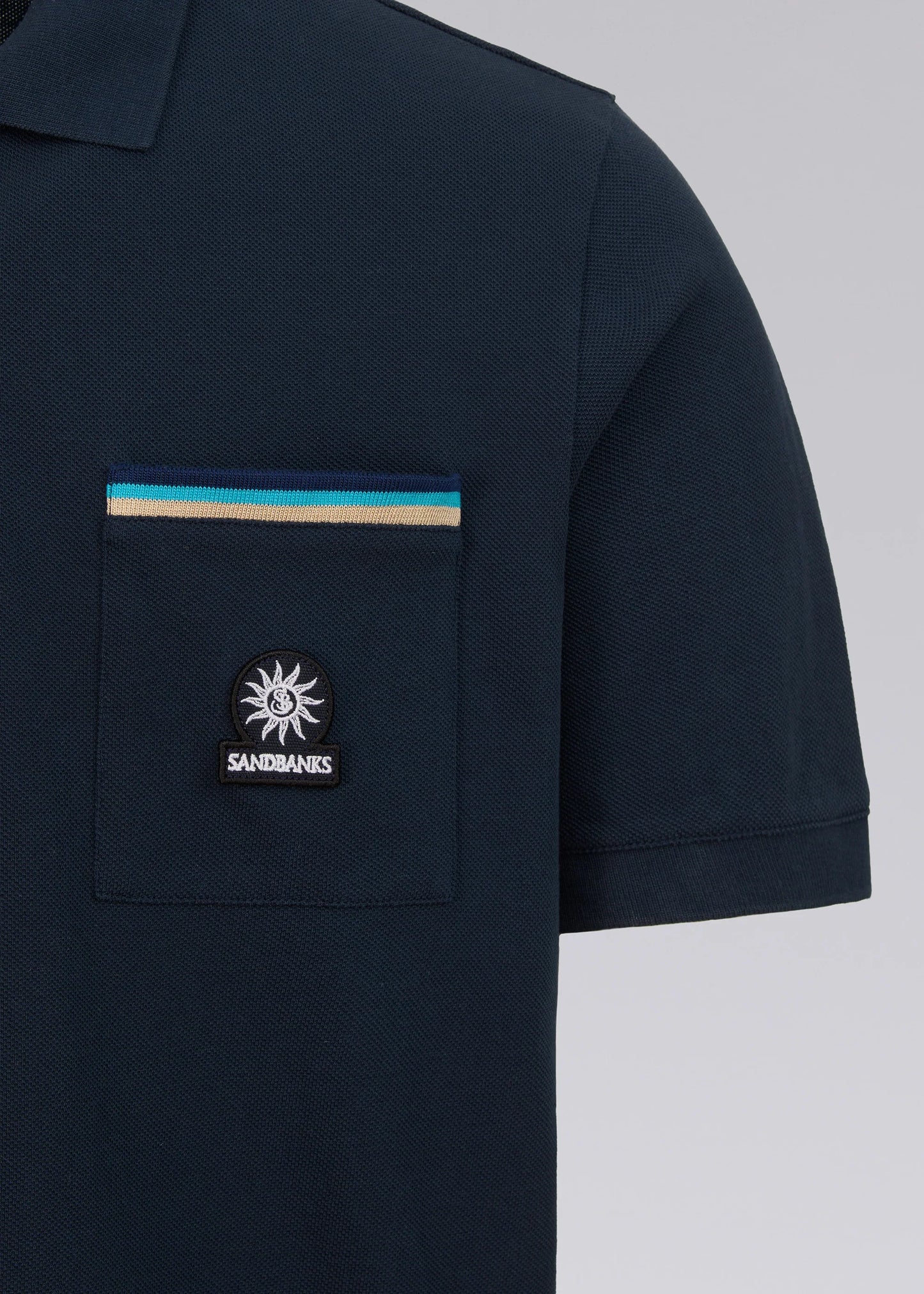 SANDBANKS TRI-COLOUR POCKET POLO SHIRT NAVY 4XL