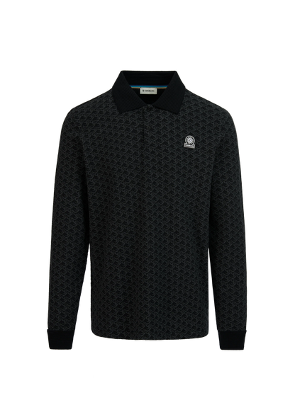 SANDBANKS JACQUARD MONOGRAM PRINT LONG SLEEVE POLO SHIRT BLACK 3XL RRP £150 BNWT