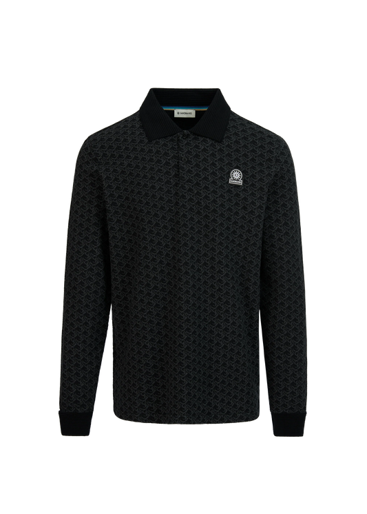 SANDBANKS JACQUARD MONOGRAM PRINT LONG SLEEVE POLO SHIRT BLACK 3XL RRP £150 BNWT