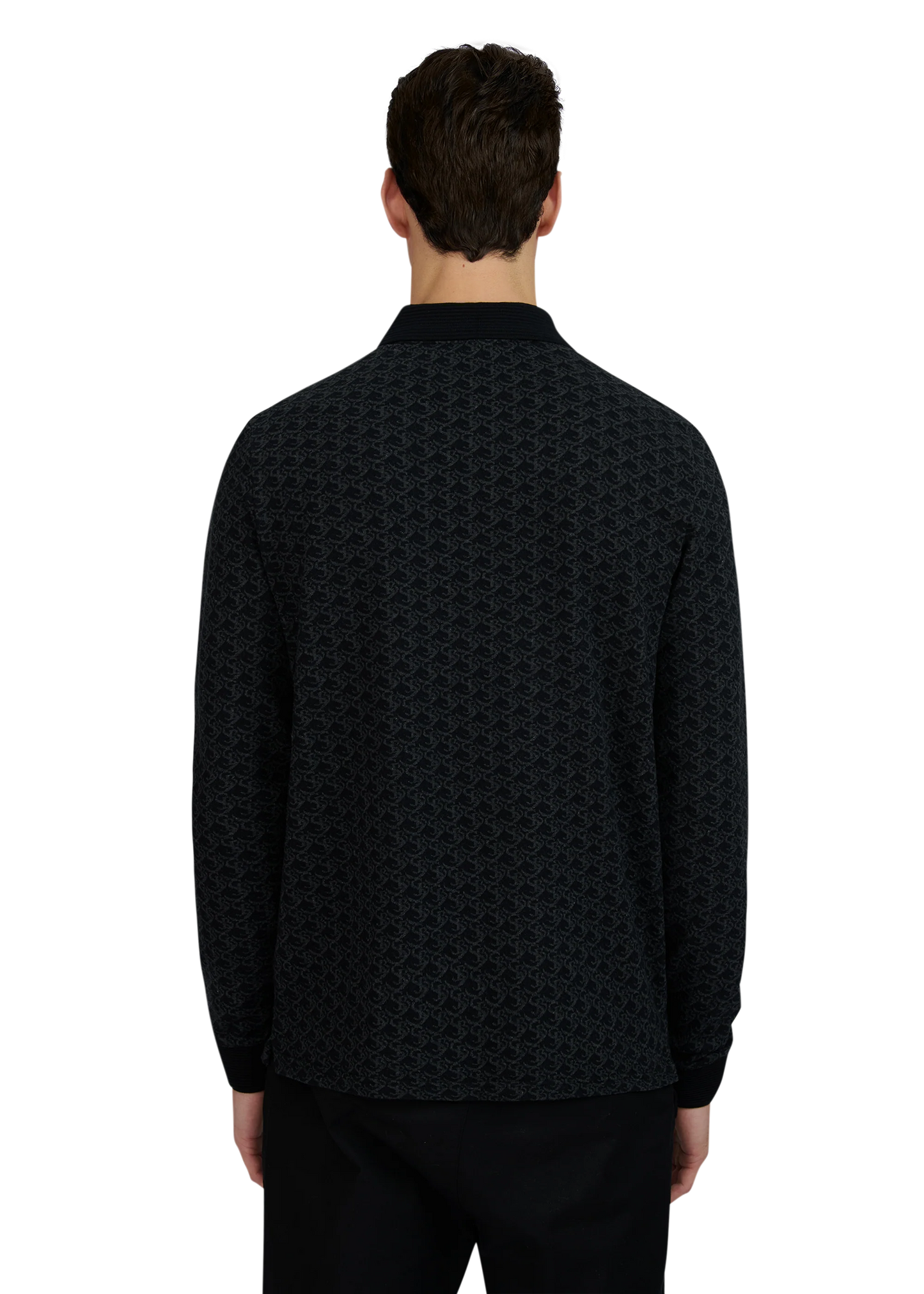 SANDBANKS JACQUARD MONOGRAM PRINT LONG SLEEVE POLO SHIRT BLACK 3XL RRP £150 BNWT