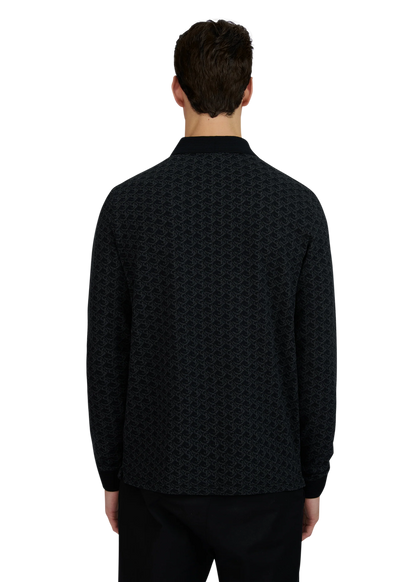 SANDBANKS JACQUARD MONOGRAM PRINT LONG SLEEVE POLO SHIRT BLACK 3XL RRP £150 BNWT