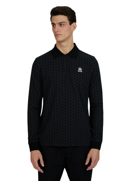 SANDBANKS JACQUARD MONOGRAM PRINT LONG SLEEVE POLO SHIRT BLACK 3XL RRP £150 BNWT
