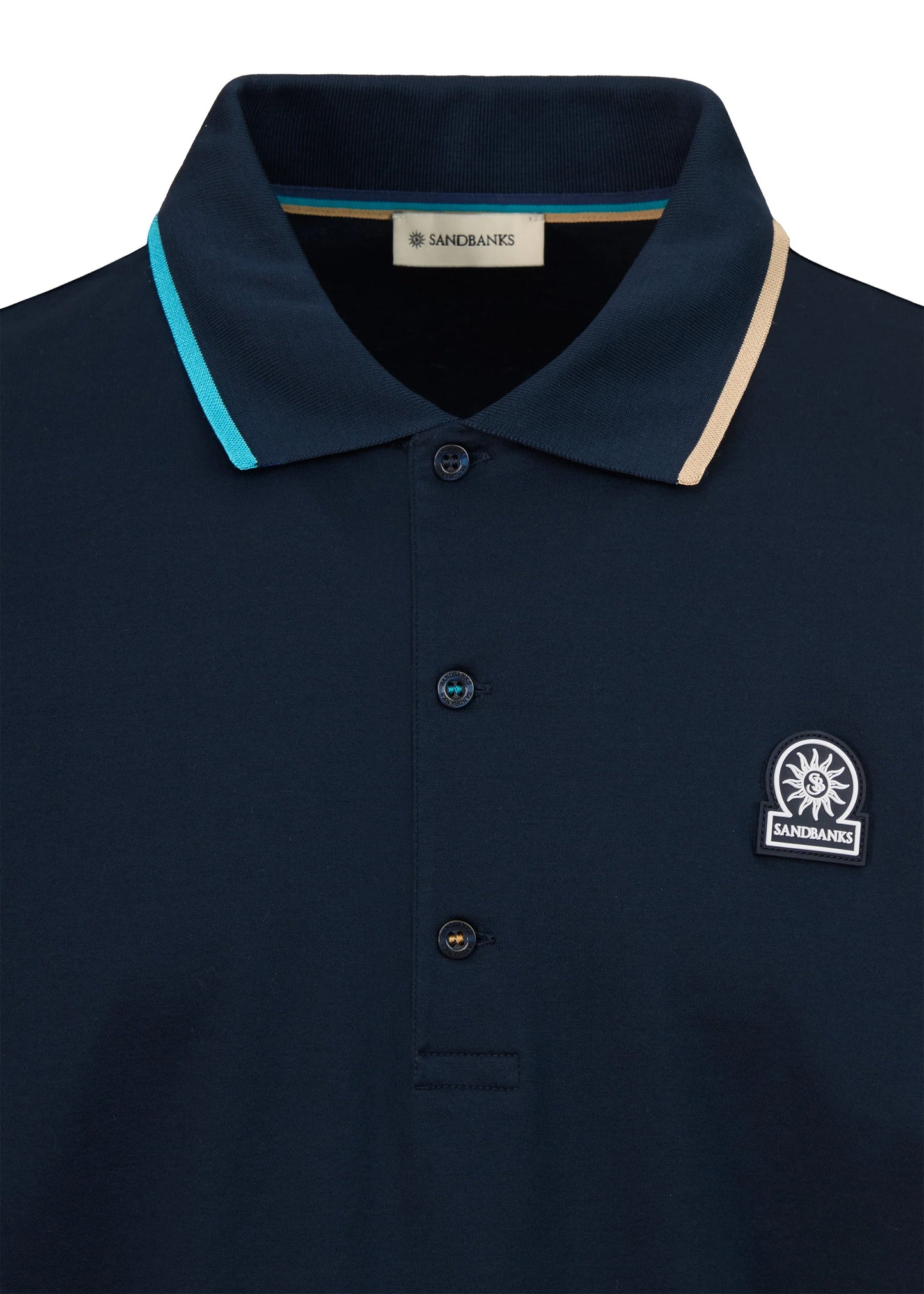 SANDBANKS TIPPED COLLAR LONG SLEEVE COTTON POLO SHIRT NAVY RRP £135 BNWT