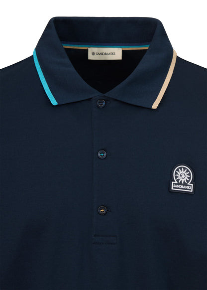 SANDBANKS TIPPED COLLAR LONG SLEEVE COTTON POLO SHIRT NAVY RRP £135 BNWT