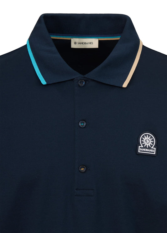 SANDBANKS TIPPED COLLAR LONG SLEEVE COTTON POLO SHIRT NAVY RRP £135 BNWT