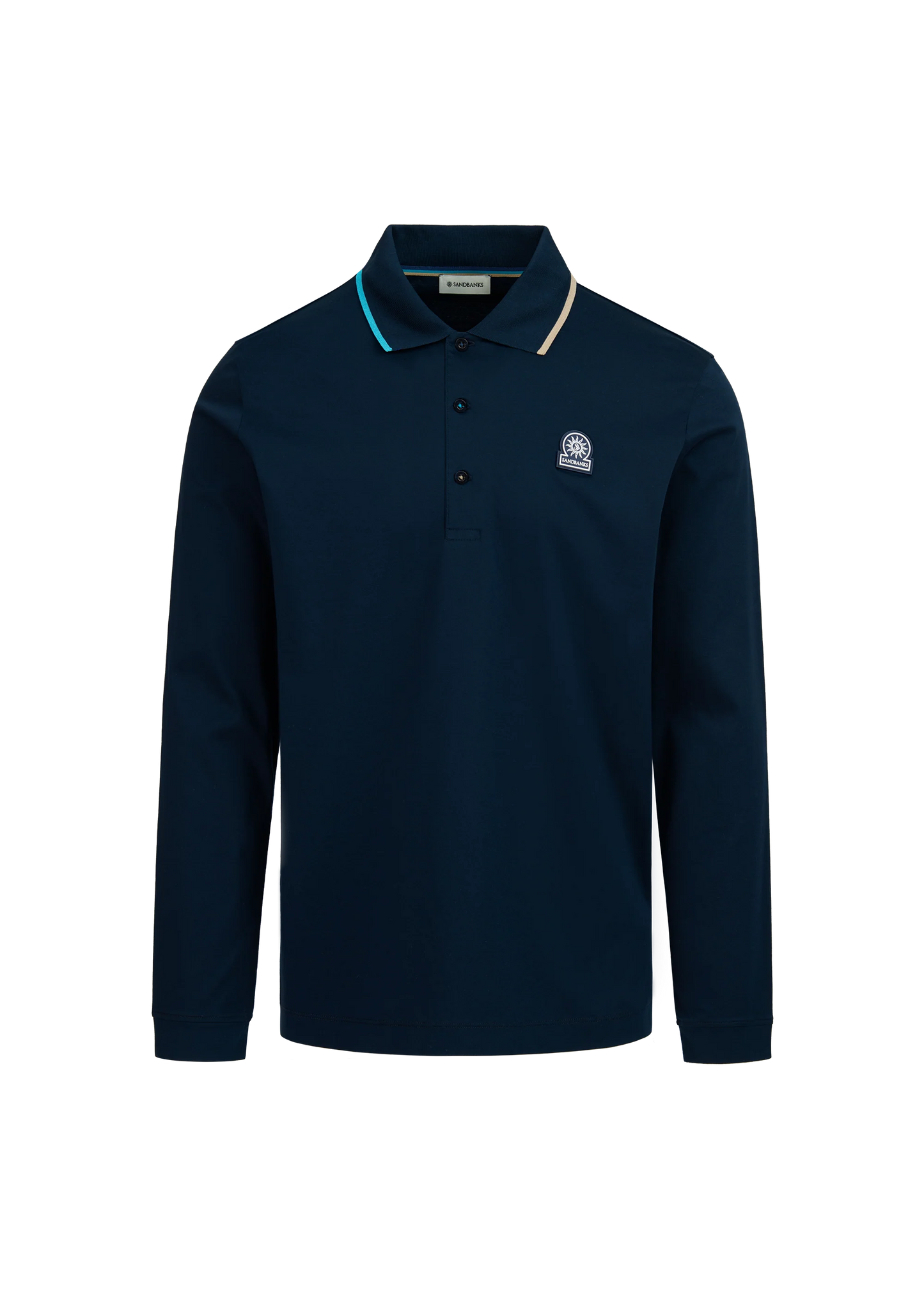 SANDBANKS TIPPED COLLAR LONG SLEEVE COTTON POLO SHIRT NAVY RRP £135 BNWT