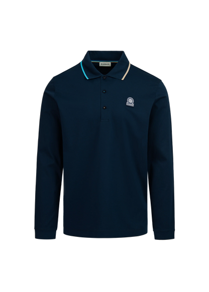 SANDBANKS TIPPED COLLAR LONG SLEEVE COTTON POLO SHIRT NAVY RRP £135 BNWT