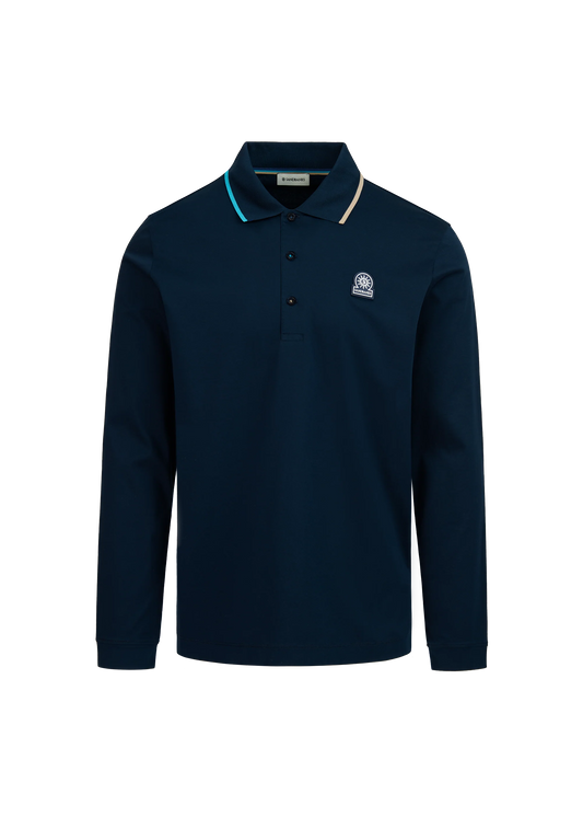 SANDBANKS TIPPED COLLAR LONG SLEEVE COTTON POLO SHIRT NAVY RRP £135 BNWT