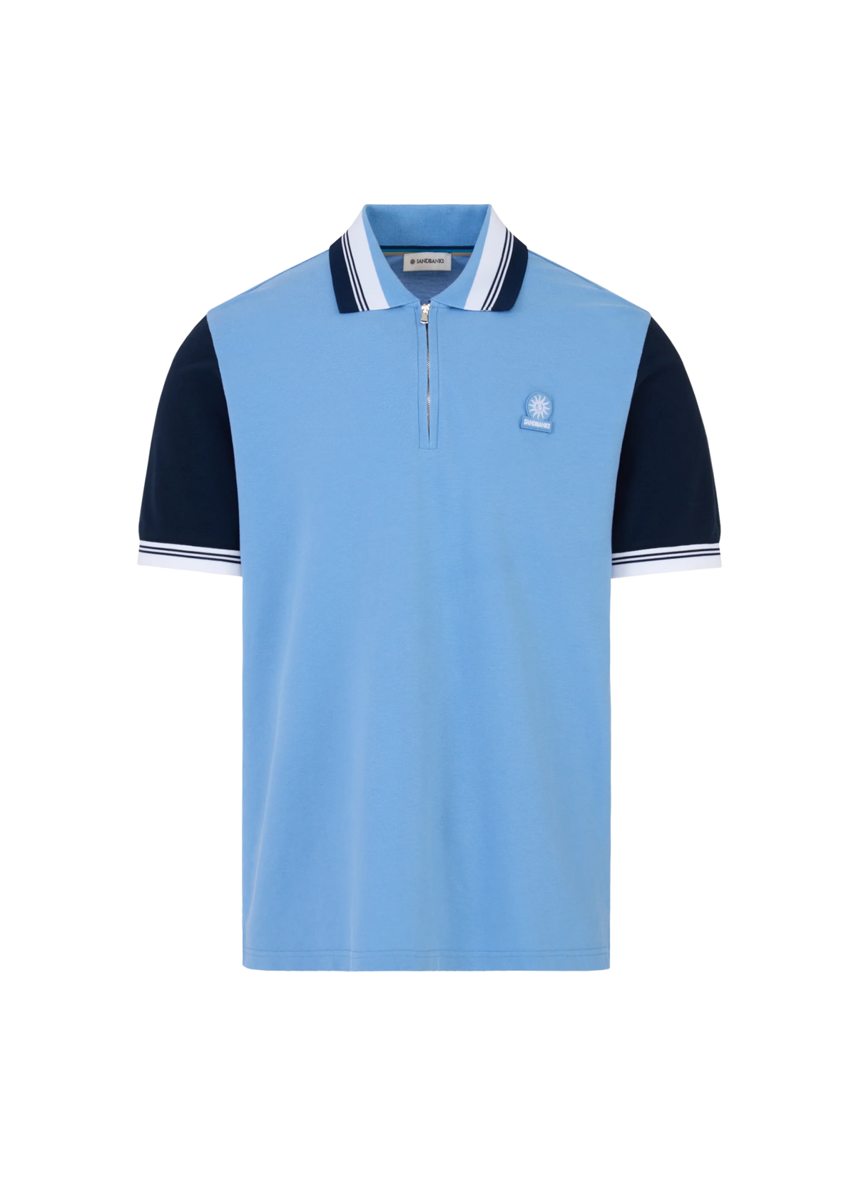 SANDBANKS CONTRAST SLEEVE & COLLAR ZIPPED POLO SHIRT DUSTY BLUE 2XL RRP £130 NEW