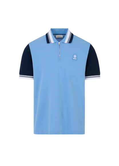 SANDBANKS CONTRAST SLEEVE & COLLAR ZIPPED POLO SHIRT DUSTY BLUE 2XL RRP £130 NEW