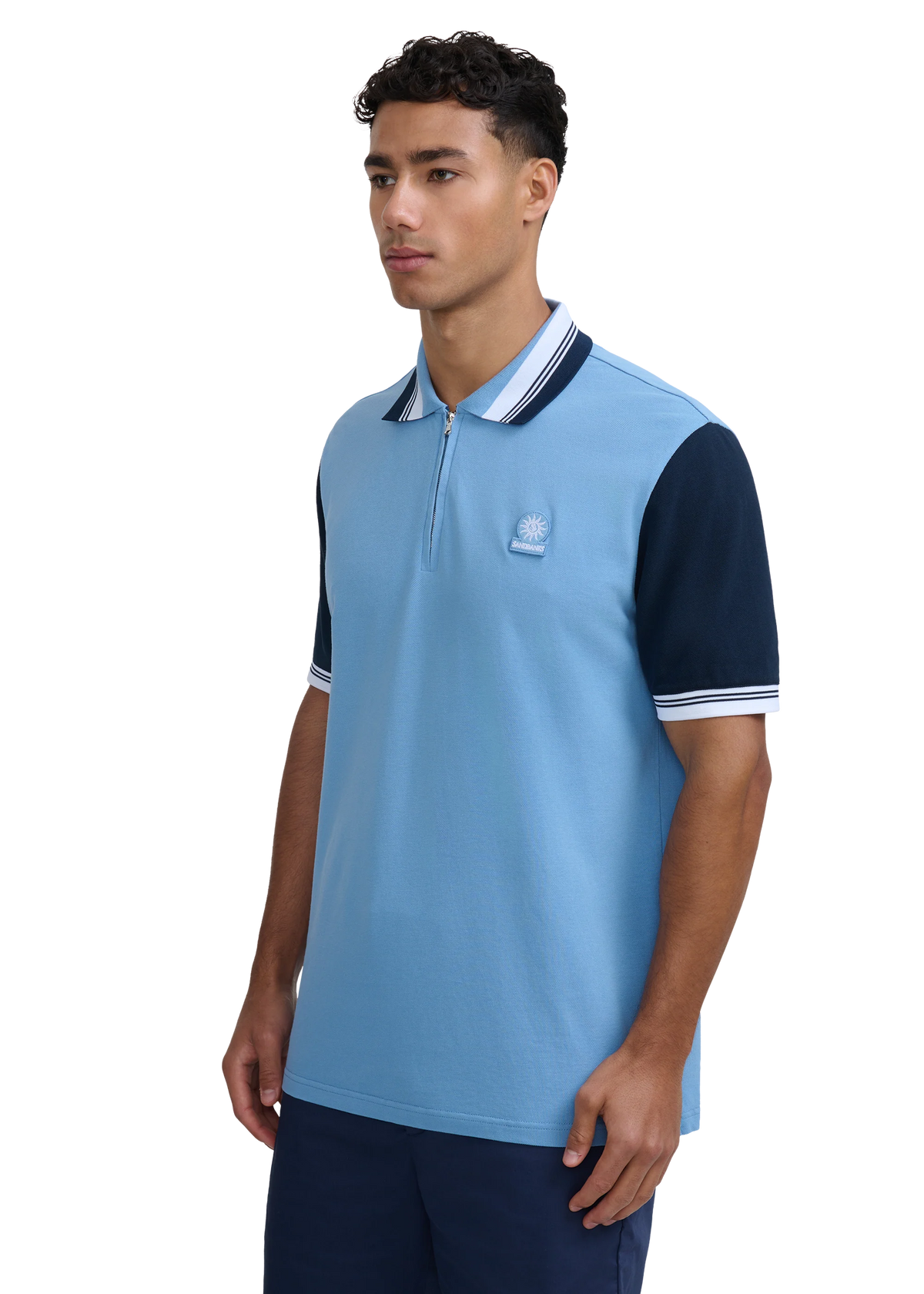 SANDBANKS CONTRAST SLEEVE & COLLAR ZIPPED POLO SHIRT DUSTY BLUE 2XL RRP £130 NEW