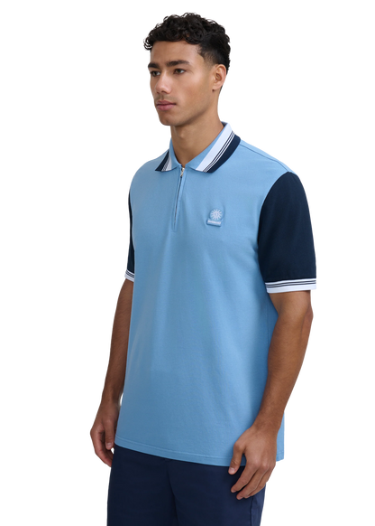 SANDBANKS CONTRAST SLEEVE & COLLAR ZIPPED POLO SHIRT DUSTY BLUE 2XL RRP £130 NEW