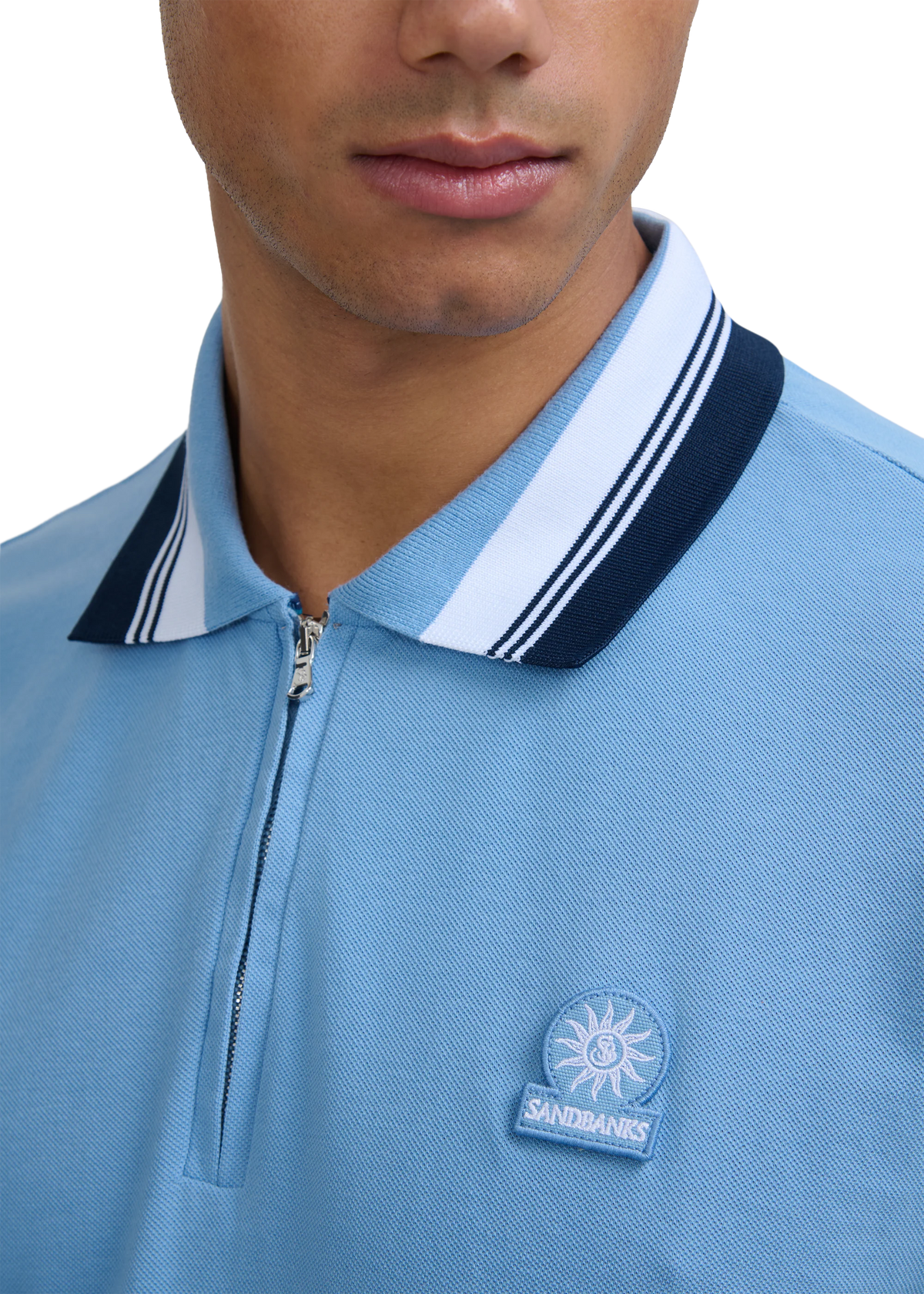 SANDBANKS CONTRAST SLEEVE & COLLAR ZIPPED POLO SHIRT DUSTY BLUE 2XL RRP £130 NEW