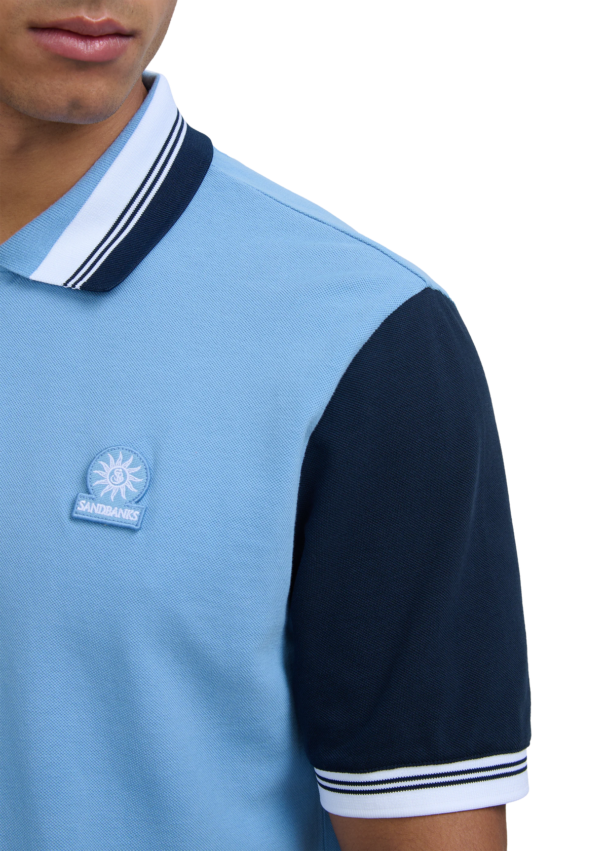 SANDBANKS CONTRAST SLEEVE & COLLAR ZIPPED POLO SHIRT DUSTY BLUE 2XL RRP £130 NEW