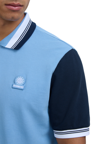 SANDBANKS CONTRAST SLEEVE & COLLAR ZIPPED POLO SHIRT DUSTY BLUE 2XL RRP £130 NEW