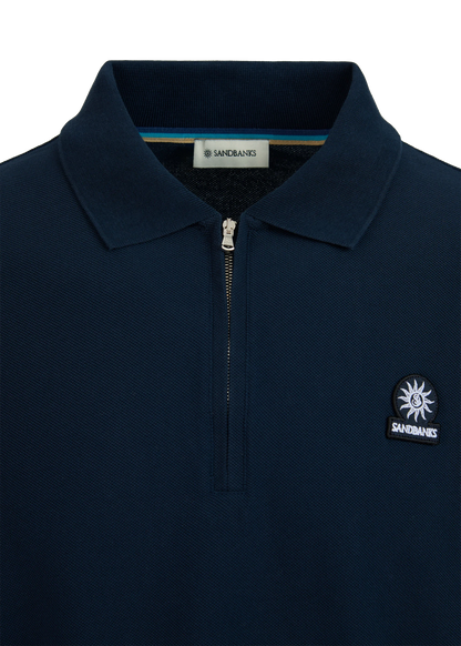 SANDBANKS HALF ZIP LONG SLEEVE PIQUE COTTON POLO SHIRT NAVY 3XL RRP £125 BNWT