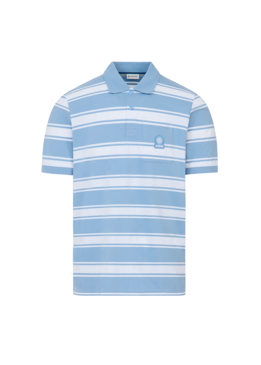 SANDBANKS STRIPE POCKET COTTON POLO SHIRT DUSTY BLUE  RRP £125 BNWT