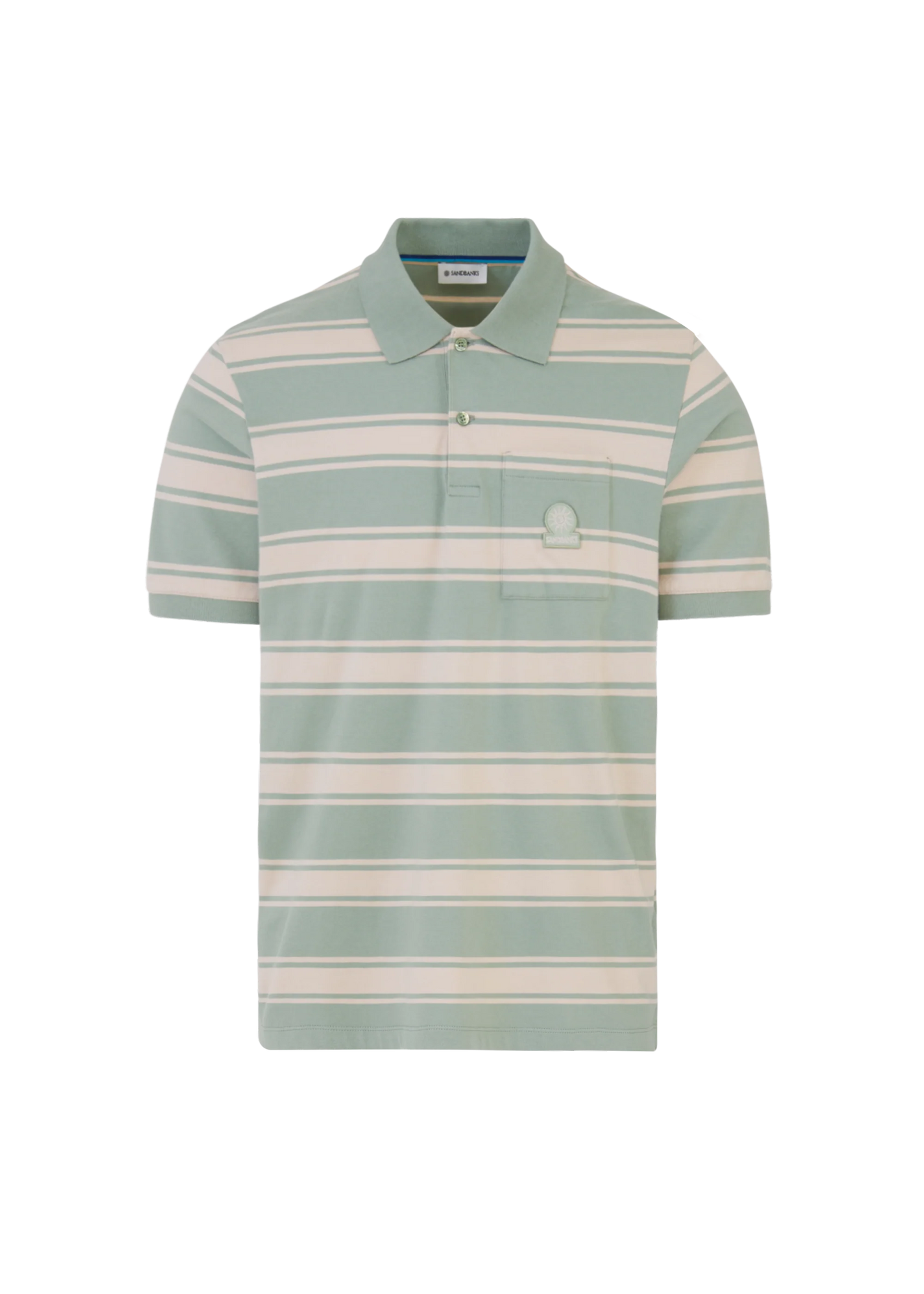 SANDBANKS STRIPE POCKET COTTON POLO SHIRT SAGE GREEN RRP £125 BNWT