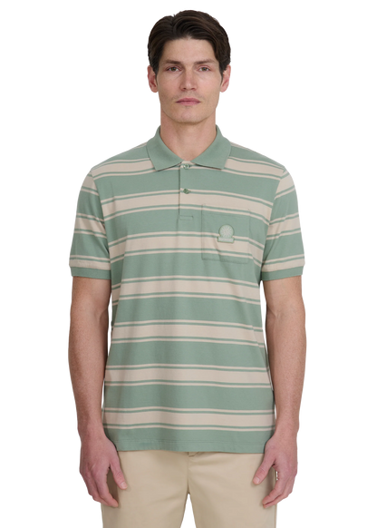 SANDBANKS STRIPE POCKET COTTON POLO SHIRT SAGE GREEN RRP £125 BNWT