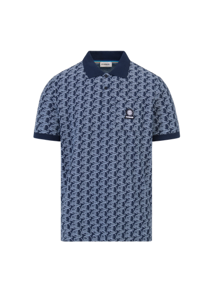 SANDBANKS JACQUARD COTTON MONOGRAM LOGO POLO SHIRT NAVY BLUE RRP £135 BNWT