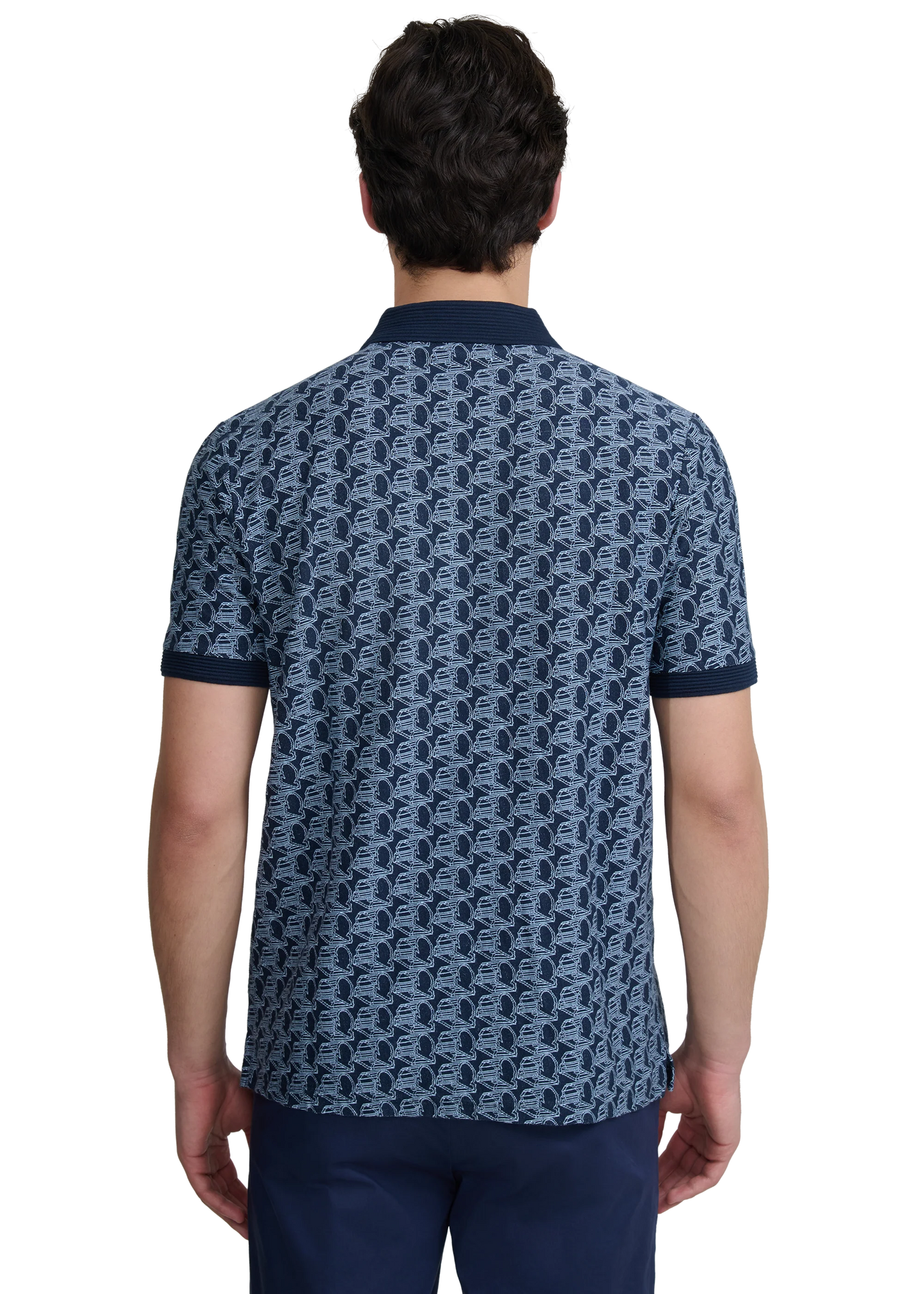 SANDBANKS JACQUARD COTTON MONOGRAM LOGO POLO SHIRT NAVY BLUE RRP £135 BNWT