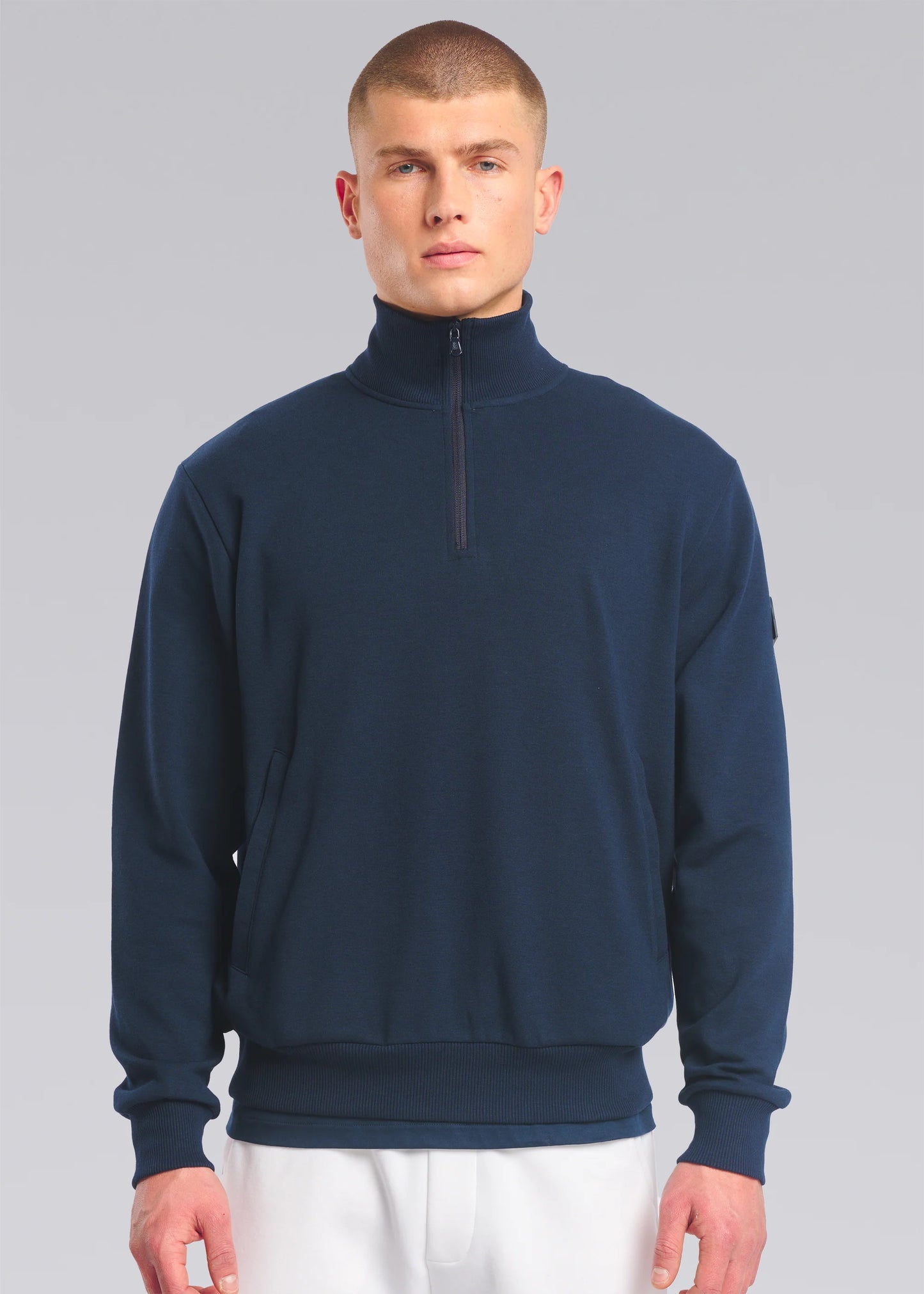 SANDBANKS BADGE LOGO INTERLOCK COTTON 1/4 ZIP SWEATSHIRT NAVY 2XL RRP £185 BNWT