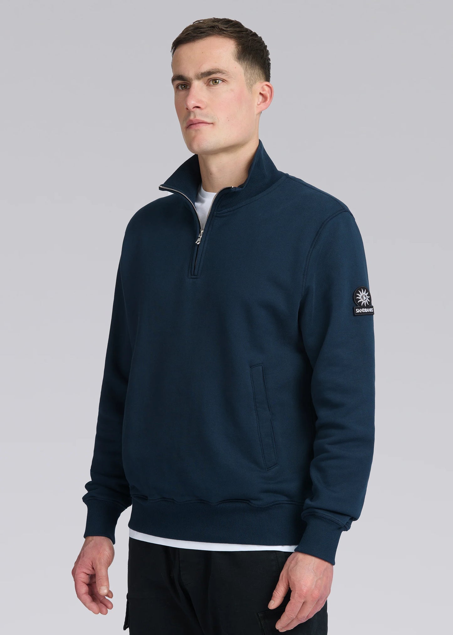 SANDBANKS BADGE LOGO QUARTER ZIP SWEATSHIRT NAVY 5XL RRP £175 BNWT