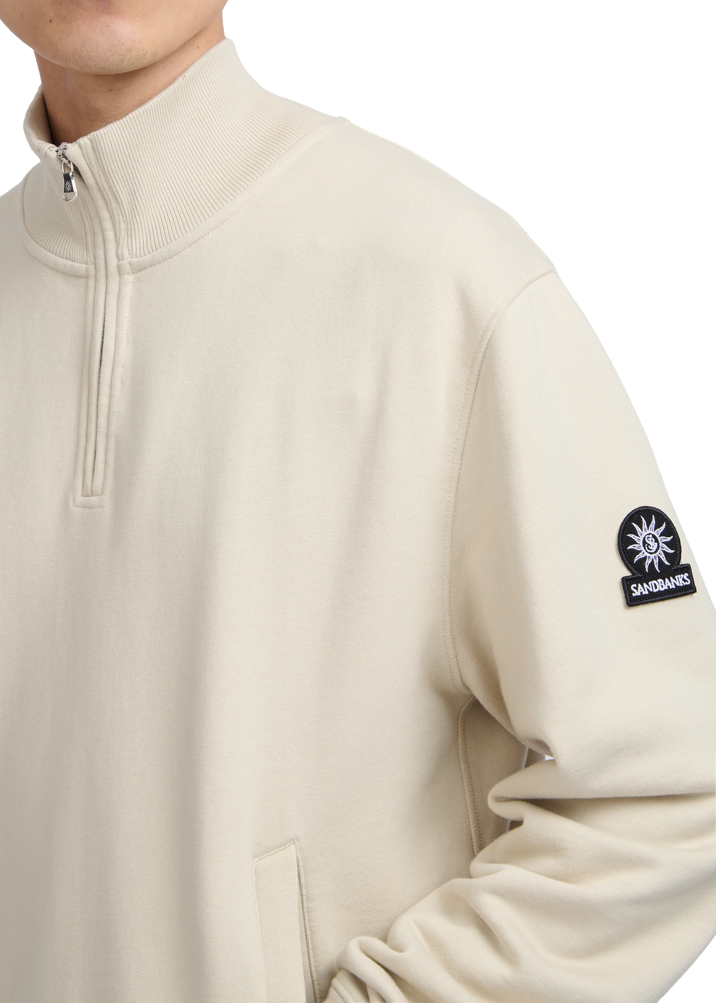 SANDBANKS FLEECE COTTON QUARTER ZIP SWEATSHIRT STONE BEIGE XL RRP £185 BNWT