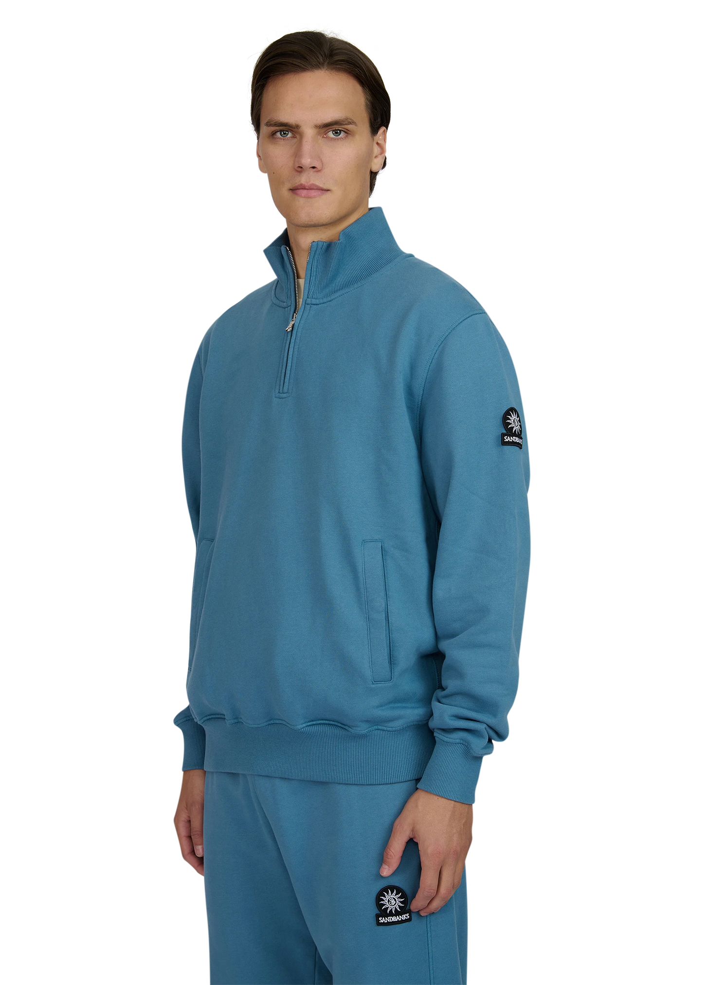 SANDBANKS QUARTER ZIP COTTON FLEECE SWEATSHIRT TEAL BLUE 2XL RRP £175 BNWT