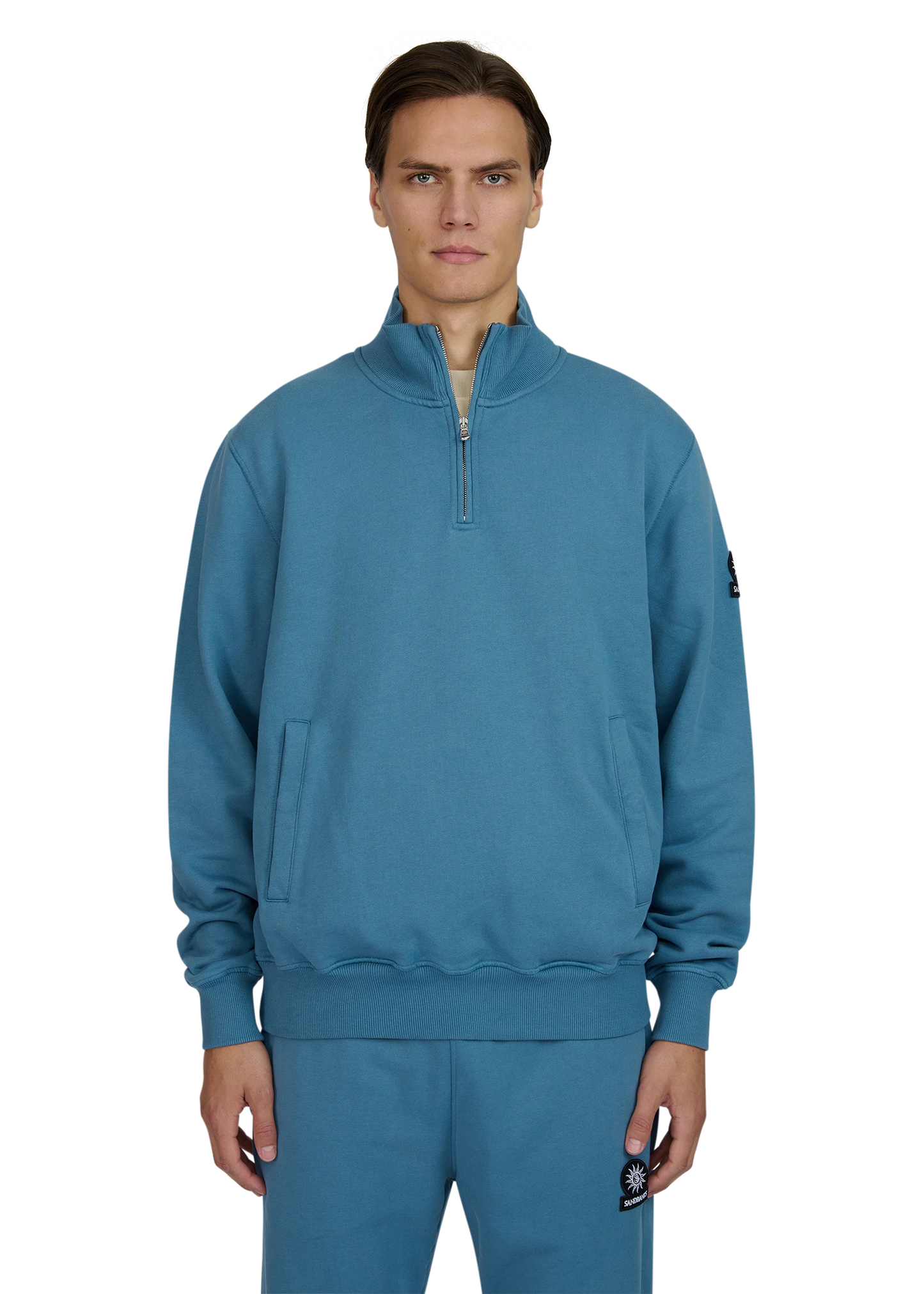 SANDBANKS QUARTER ZIP COTTON FLEECE SWEATSHIRT TEAL BLUE 2XL RRP £175 BNWT