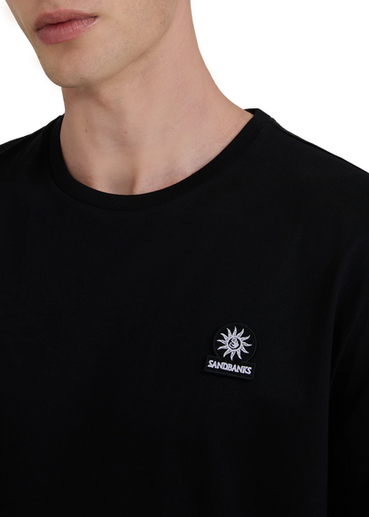 SANDBANKS BADGE LOGO SLIM FIT T-SHIRT BLACK RRP £85 BNWT