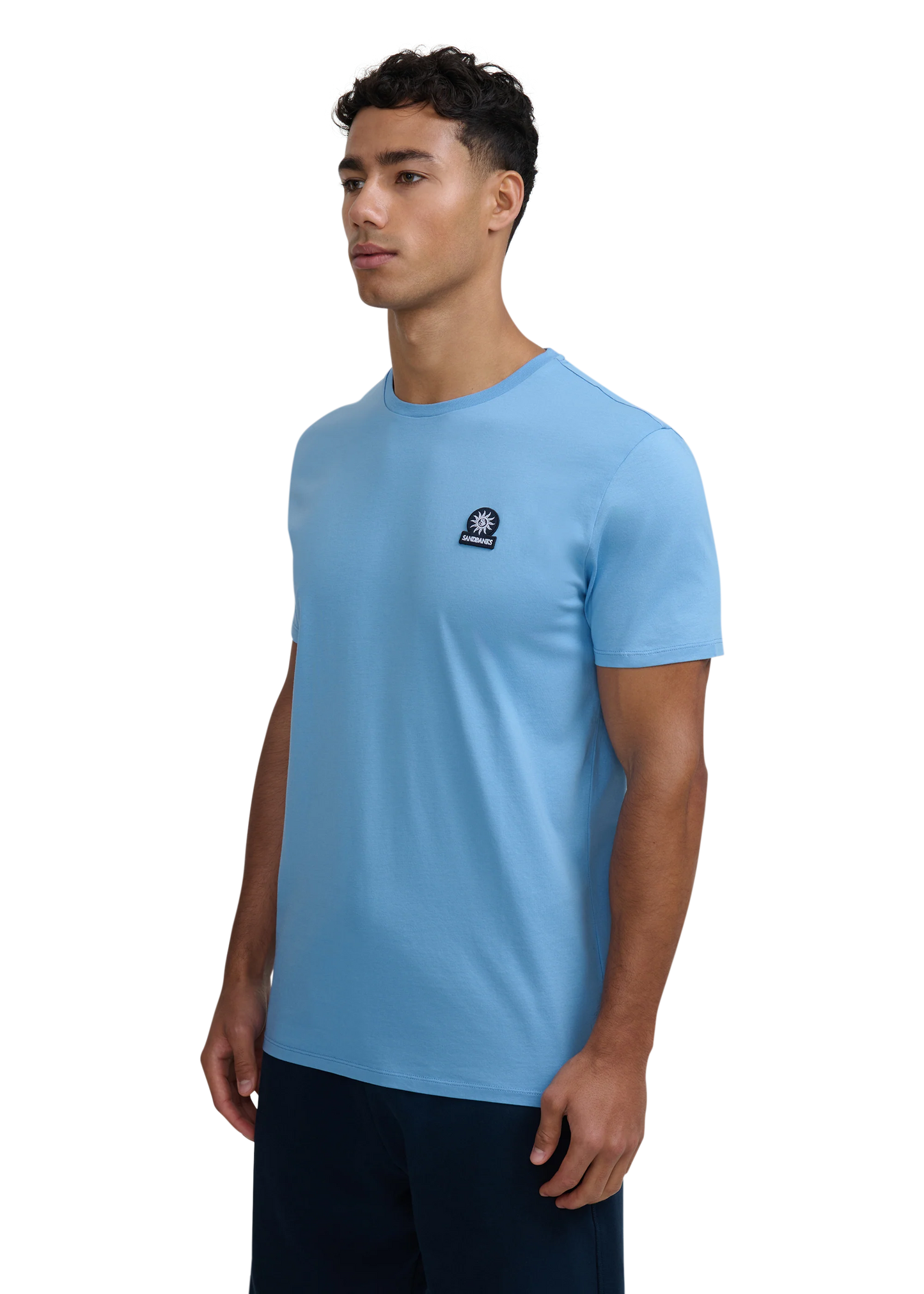 SANDBANKS BADGE LOGO SLIM FIT T-SHIRT DUSTY BLUE RRP £85 BNWT