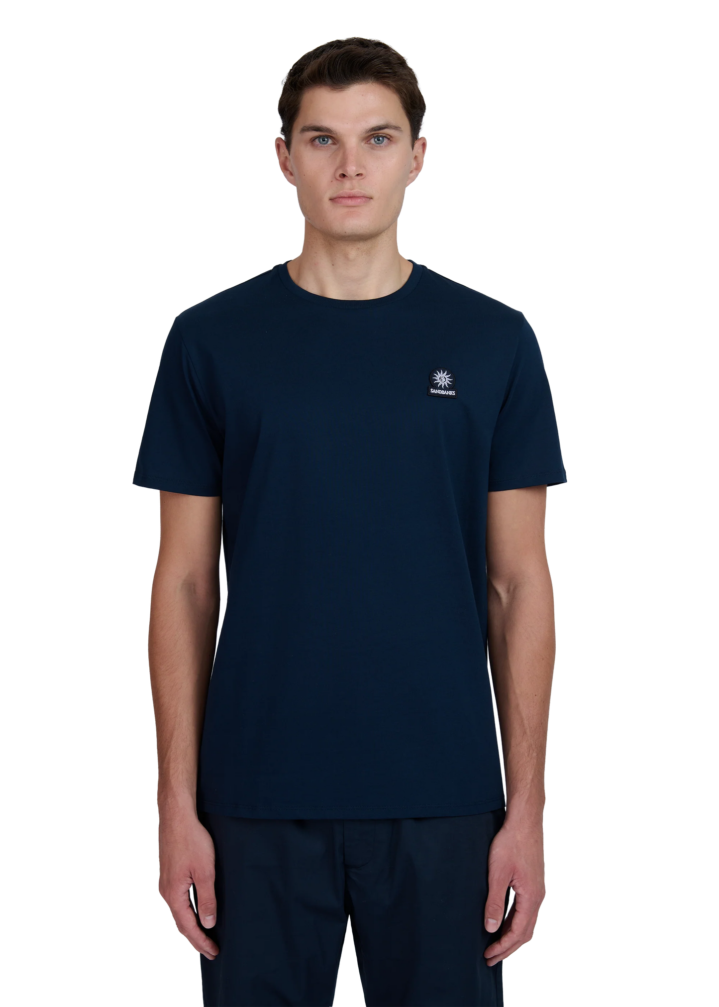 SANDBANKS BADGE LOGO SLIM FIT T-SHIRT NAVY BLUE RRP £85 BNWT