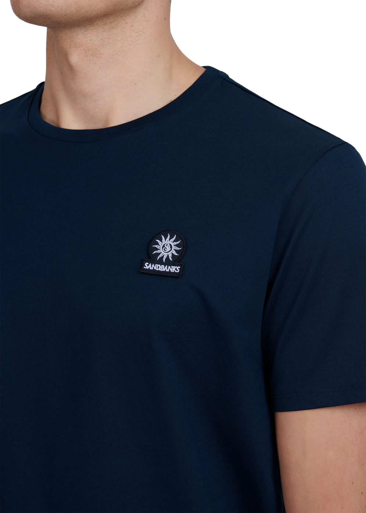 SANDBANKS BADGE LOGO SLIM FIT T-SHIRT NAVY BLUE RRP £85 BNWT