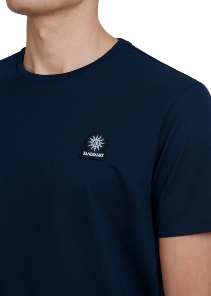 SANDBANKS BADGE LOGO SLIM FIT T-SHIRT NAVY BLUE RRP £85 BNWT