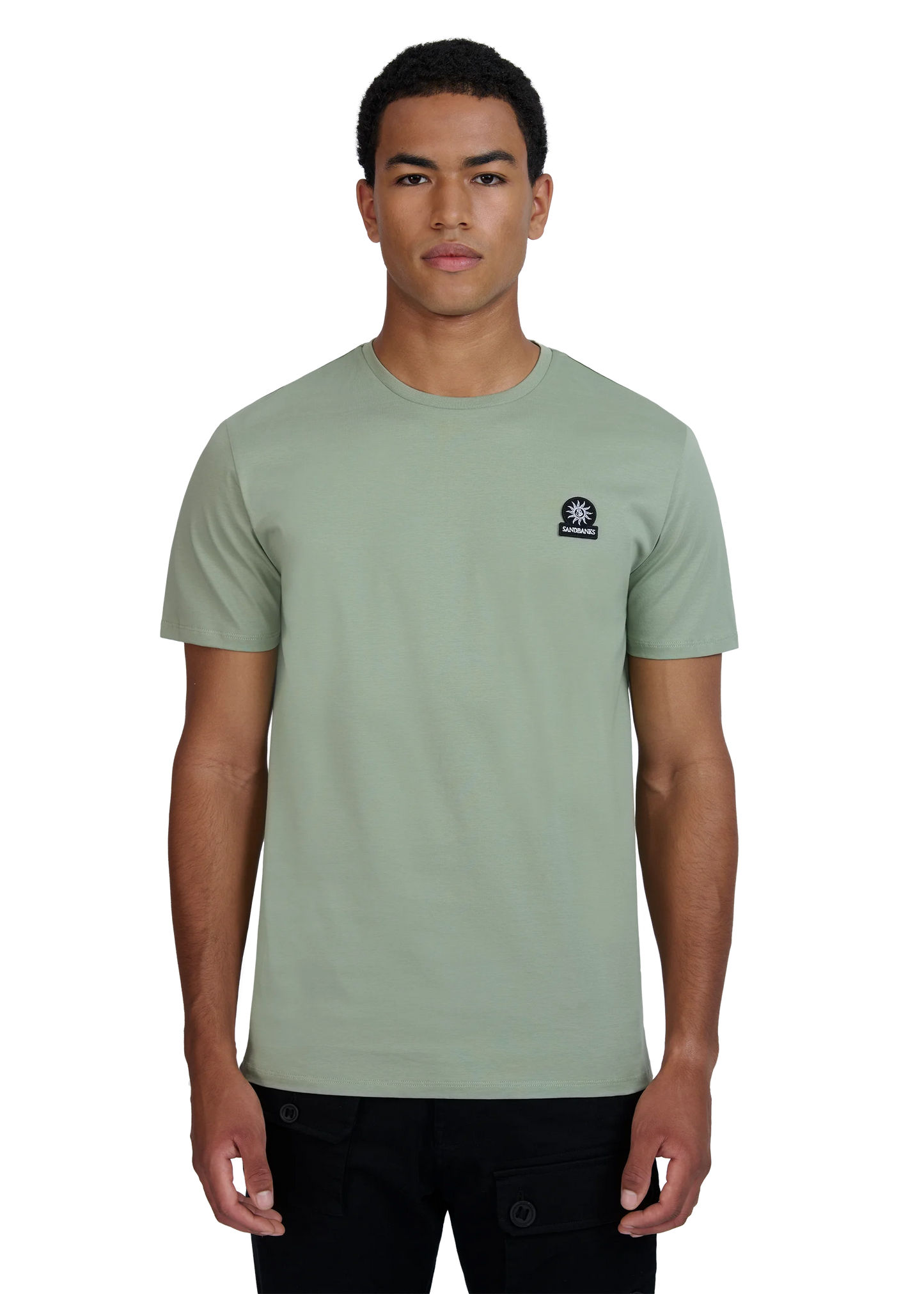 SANDBANKS BADGE LOGO SLIM FIT T-SHIRT SAGE GREEN RRP £85 BNWT