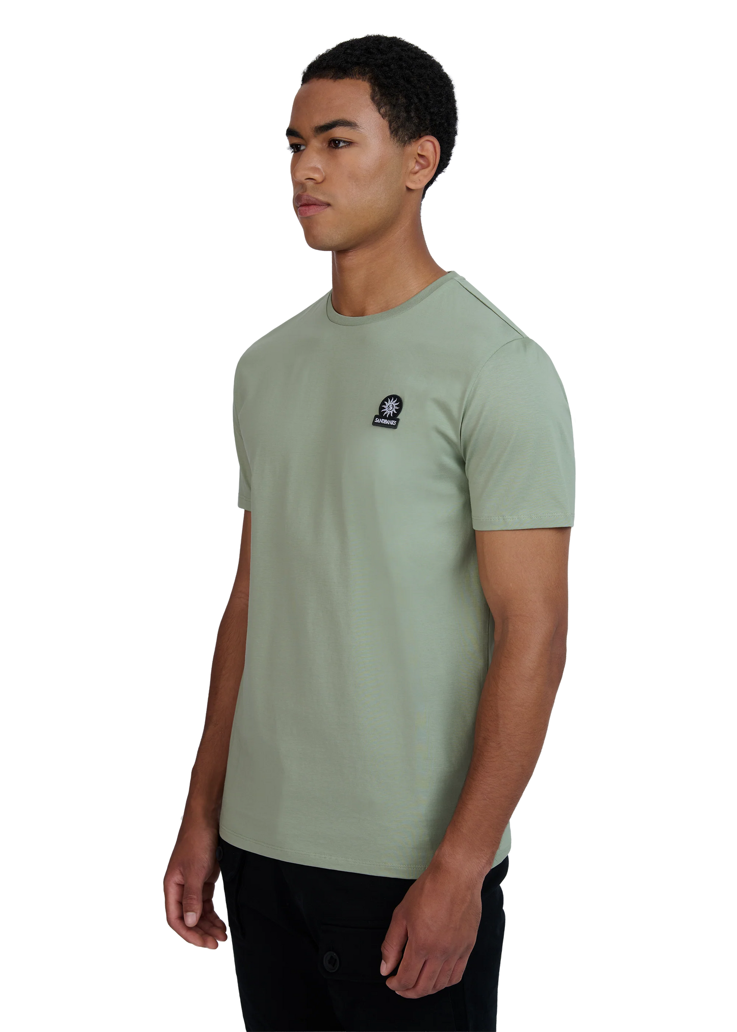 SANDBANKS BADGE LOGO SLIM FIT T-SHIRT SAGE GREEN RRP £85 BNWT