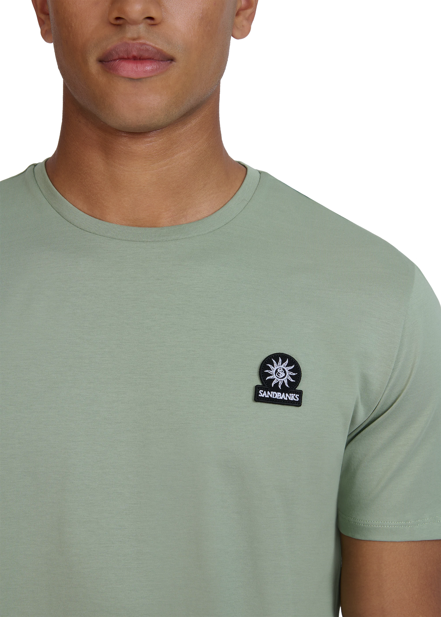 SANDBANKS BADGE LOGO SLIM FIT T-SHIRT SAGE GREEN RRP £85 BNWT