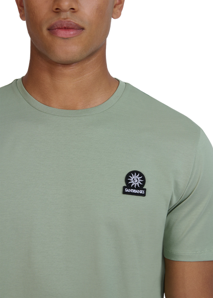 SANDBANKS BADGE LOGO SLIM FIT T-SHIRT SAGE GREEN RRP £85 BNWT