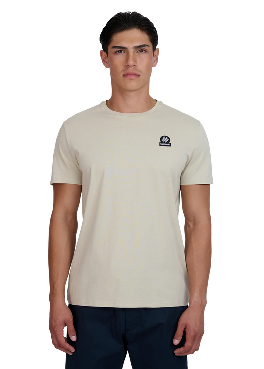 SANDBANKS BADGE LOGO COTTON T-SHIRT STONE BEIGE RRP £85 BNWT