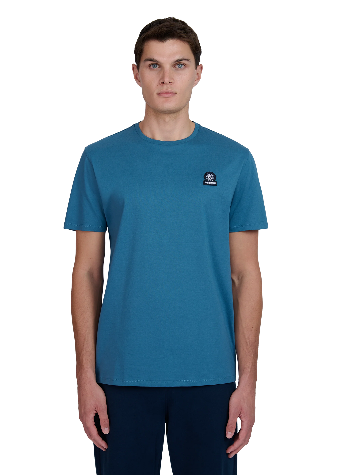 SANDBANKS BADGE LOGO SLIM FIT T-SHIRT TEAL BLUE RRP £85 BNWT