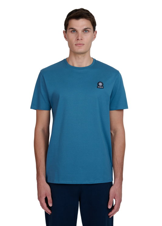 SANDBANKS BADGE LOGO SLIM FIT T-SHIRT TEAL BLUE RRP £85 BNWT