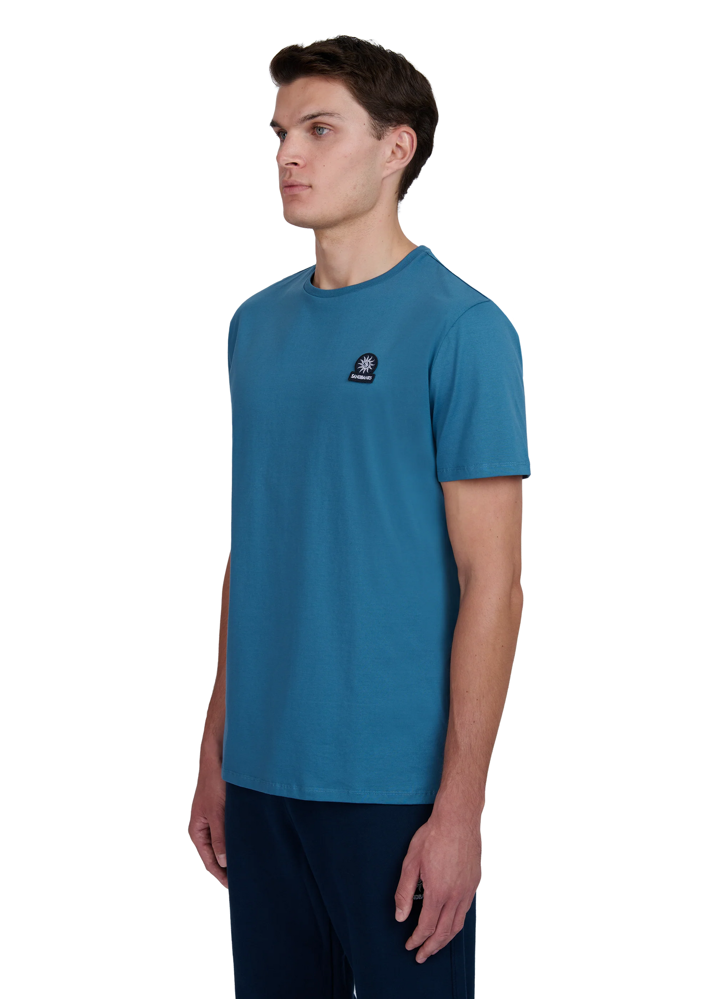 SANDBANKS BADGE LOGO SLIM FIT T-SHIRT TEAL BLUE RRP £85 BNWT
