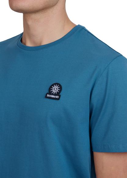 SANDBANKS BADGE LOGO SLIM FIT T-SHIRT TEAL BLUE RRP £85 BNWT