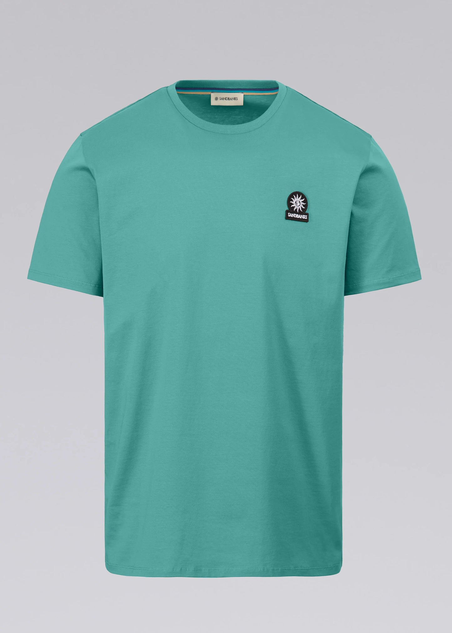 SANDBANKS BADGE LOGO COTTON T-SHIRT CRYSTAL TURQUOISE BLUE SLIM FIT XL RRP £85 BNWT