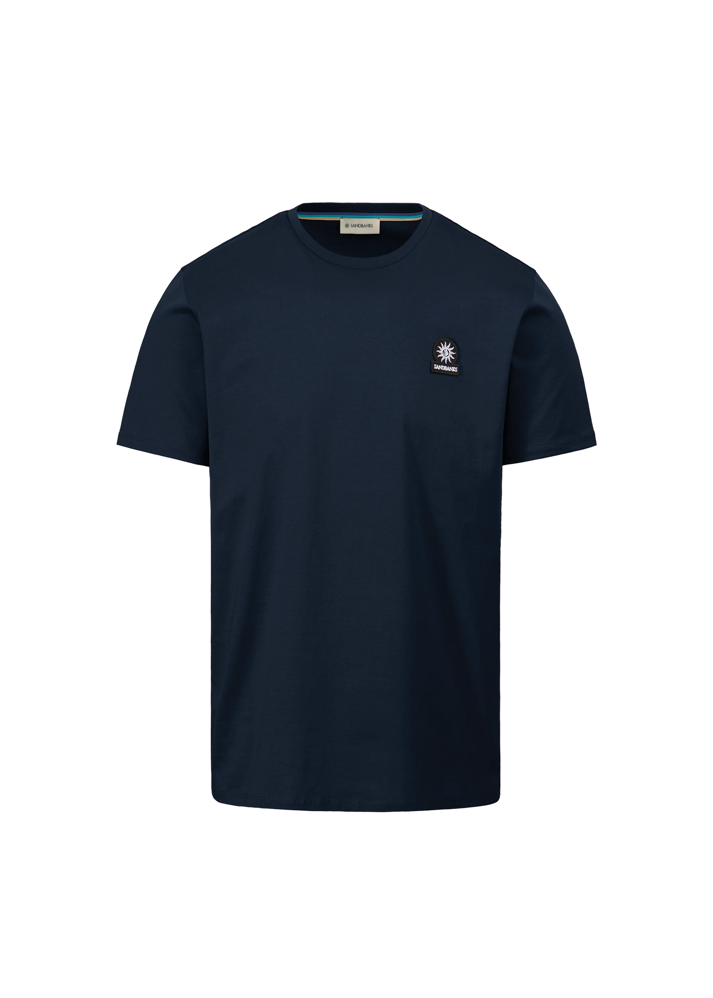 SANDBANKS BADGE LOGO SLIM FIT T-SHIRT NAVY BLUE RRP £85 BNWT