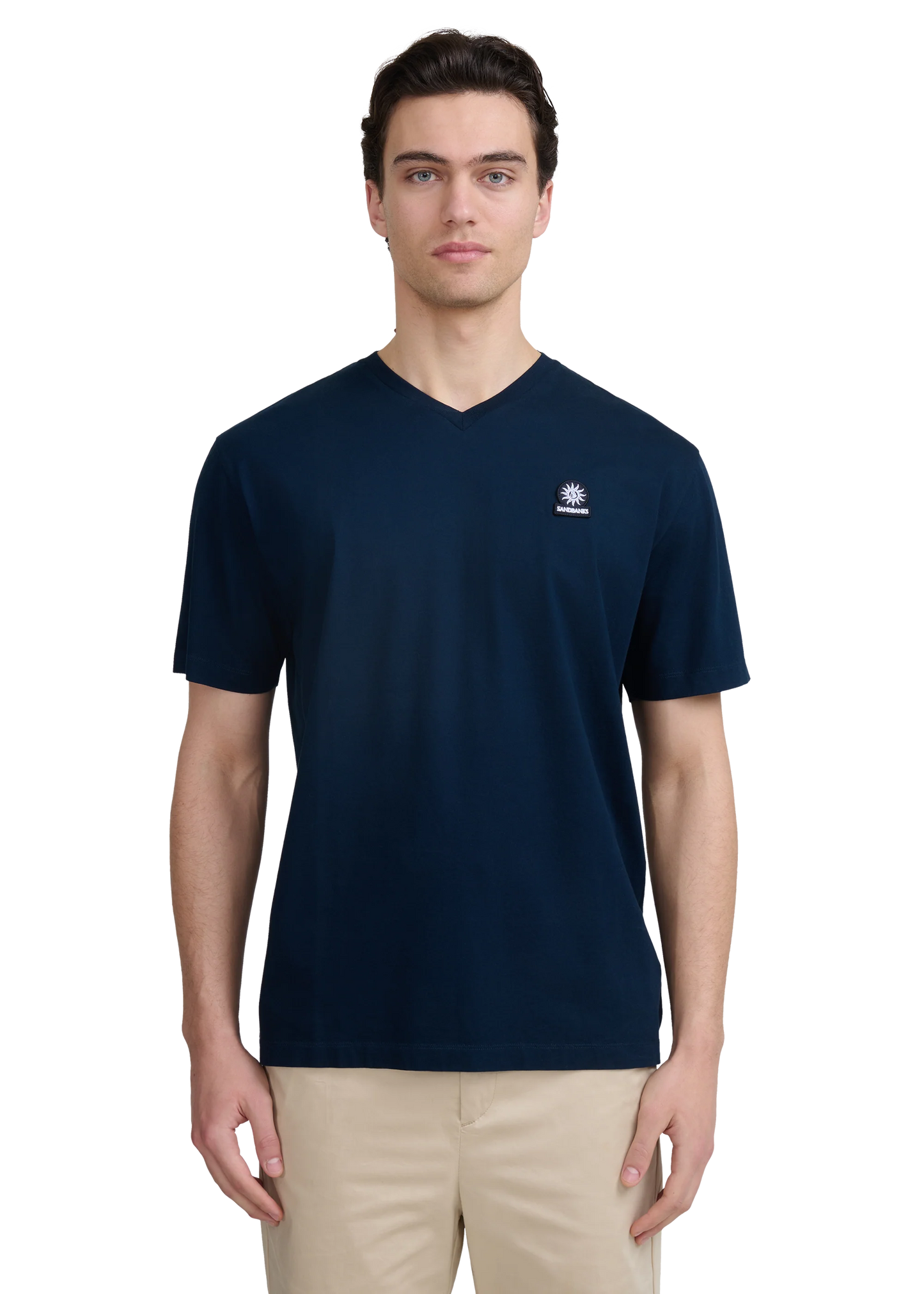 SANDBANKS V NECK COTTON T-SHIRT NAVY BLUE MEDIUM RRP £85 BNWT