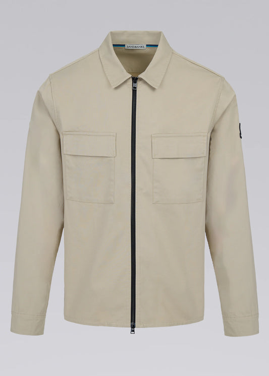 SANDBANKS GABERDINE COTTON ZIP UP OVERSHIRT JACKET STONE BEIGE RRP £245 BNWT