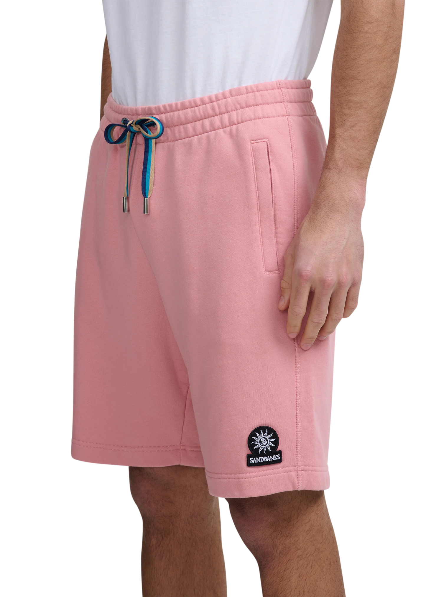 SANDBANKS BADGE LOGO COTTON FLEECE SWEAT SHORTS DUSTY PINK RRP £125 BNWT
